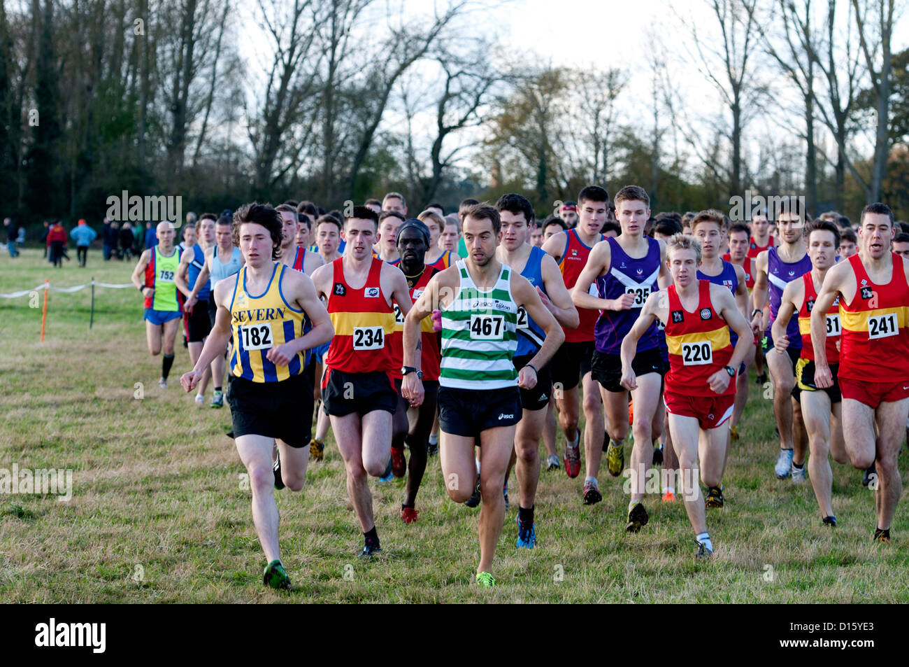 Start of men`s crosscountry race, Newbold Comyn, Leamington Spa, UK